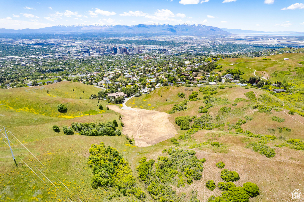 Aerial view featuring a mountain view