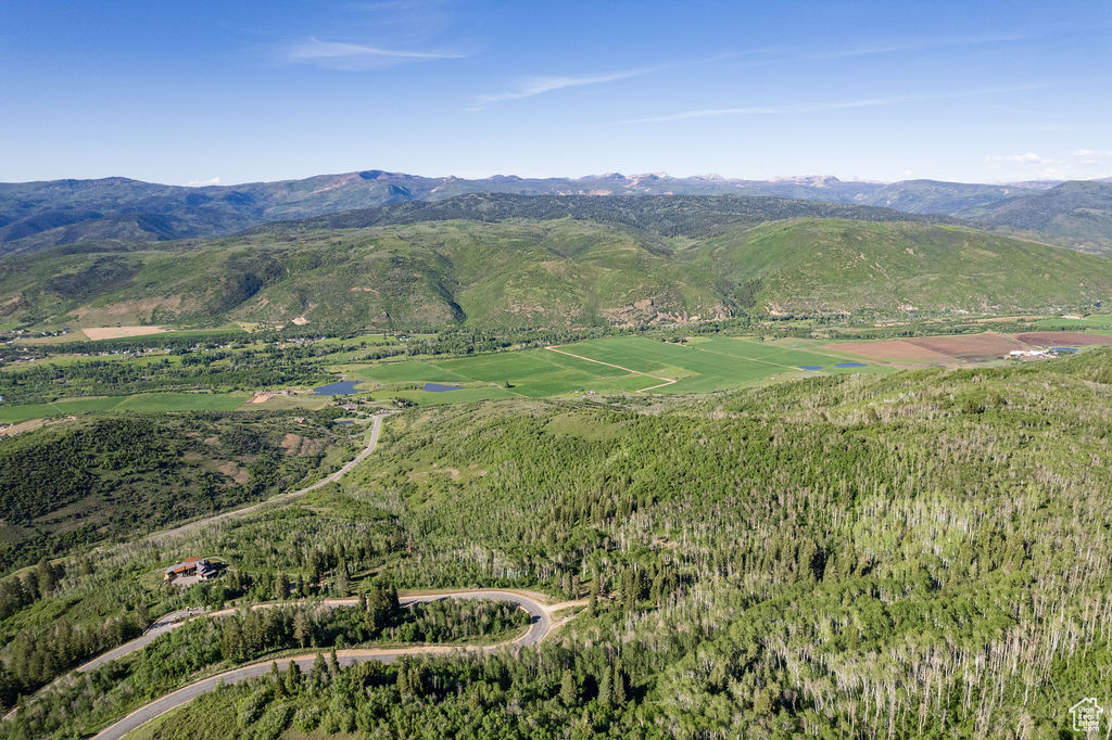 Aerial view featuring a mountain view