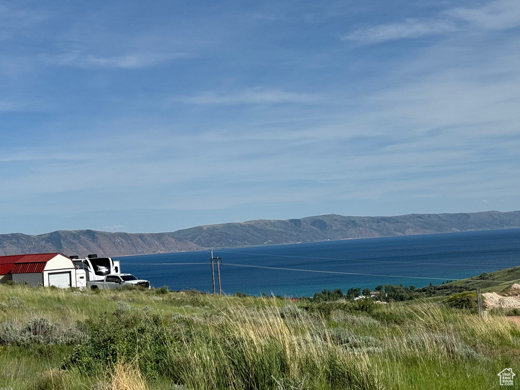 Water view with a mountain view