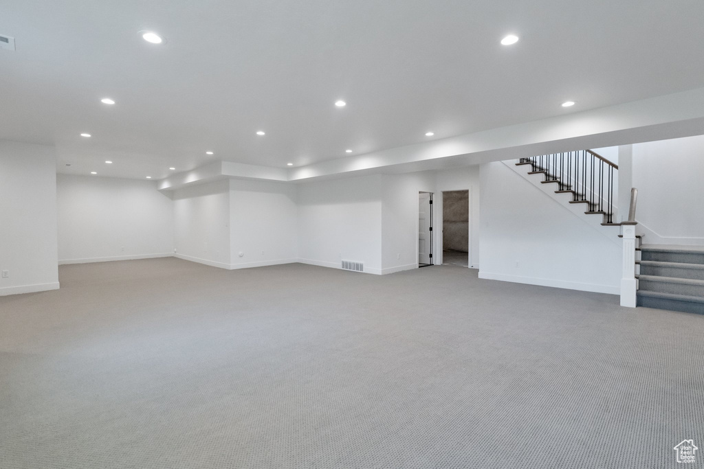 Basement with carpet