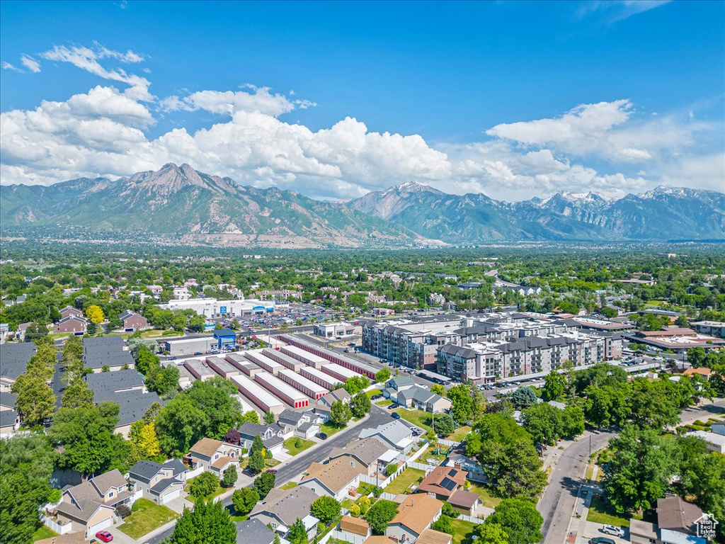 Drone / aerial view with a mountain view