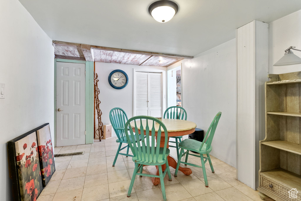 View of tiled dining room