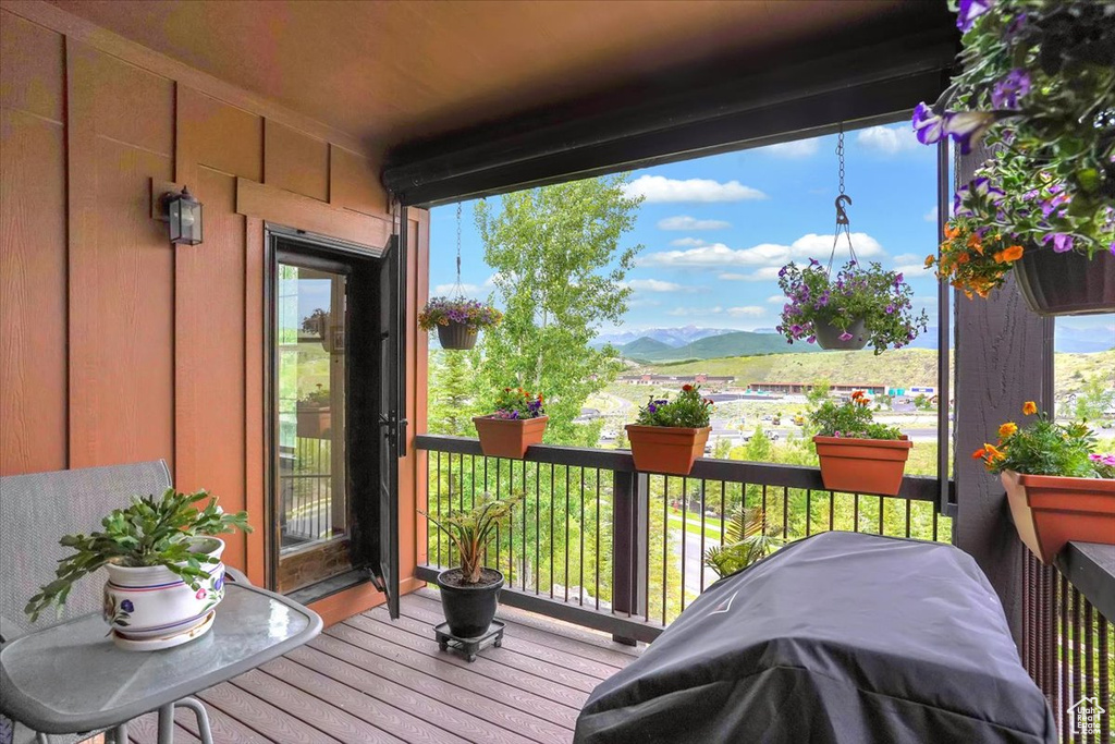 Deck featuring a mountain view