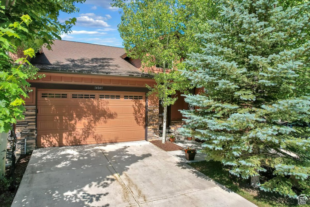 View of front of home with a garage