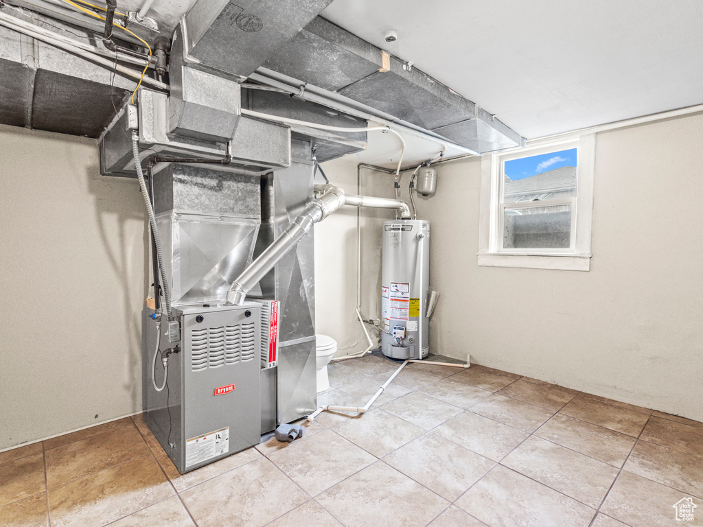 Utility room featuring water heater