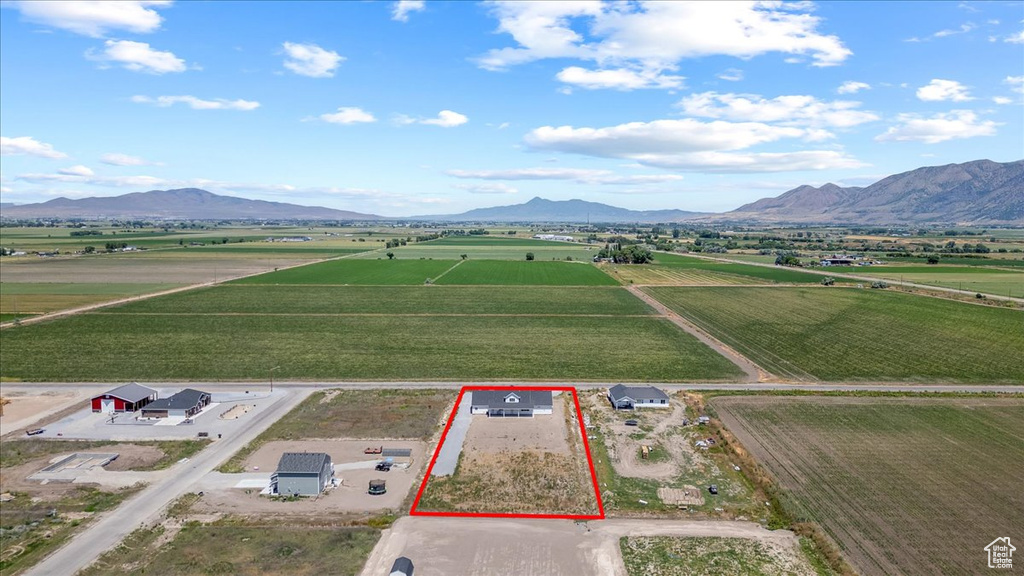 Aerial view with a mountain view and a rural view