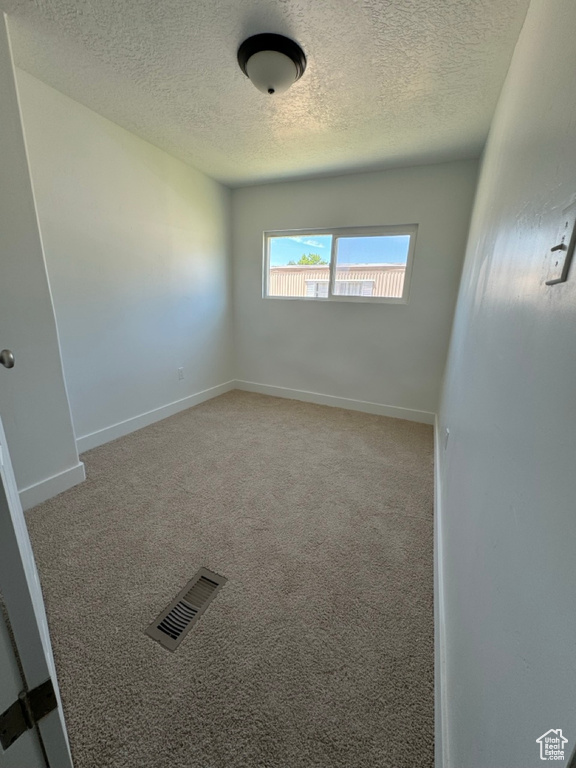 Carpeted spare room with a textured ceiling