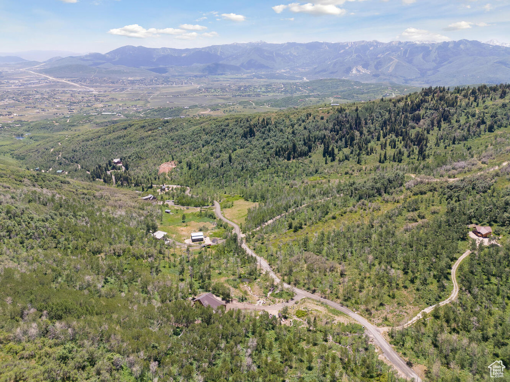 Birds eye view of property with a mountain view