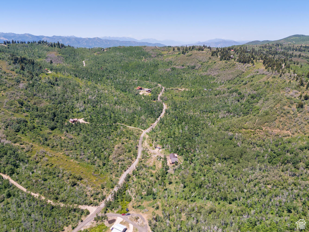 Drone / aerial view featuring a mountain view