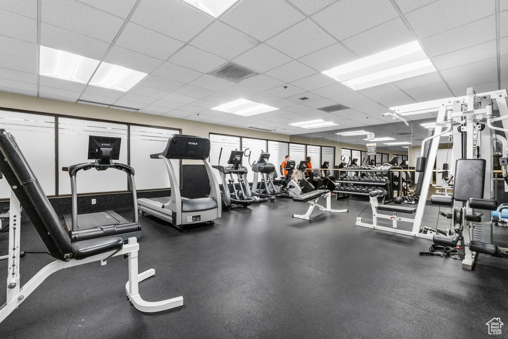 Gym featuring a paneled ceiling