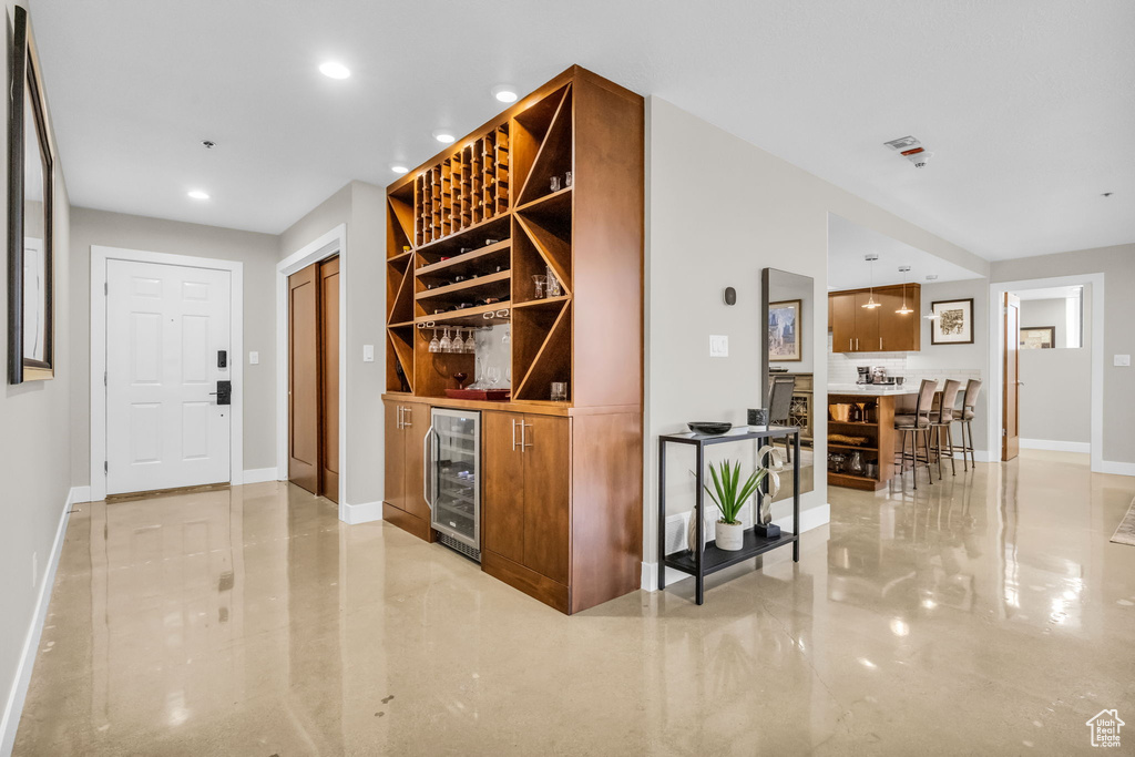 Interior space with beverage cooler