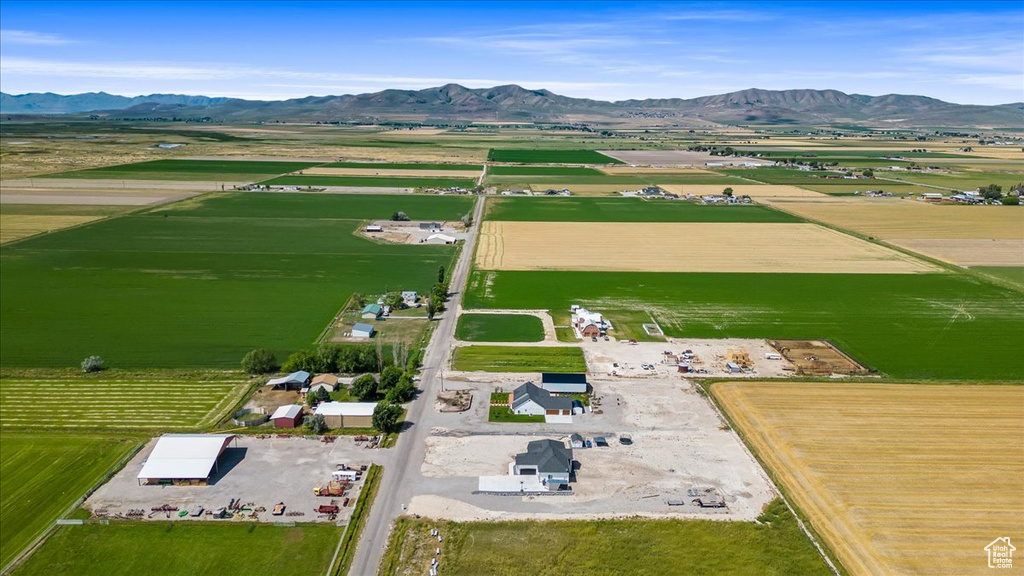 Aerial view featuring a mountain view and a rural view