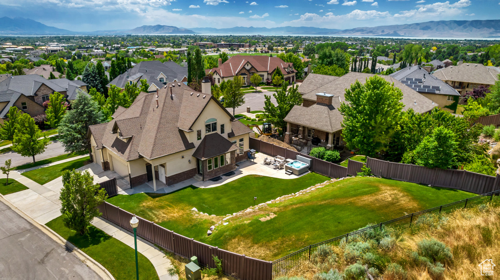 Aerial view featuring a mountain view