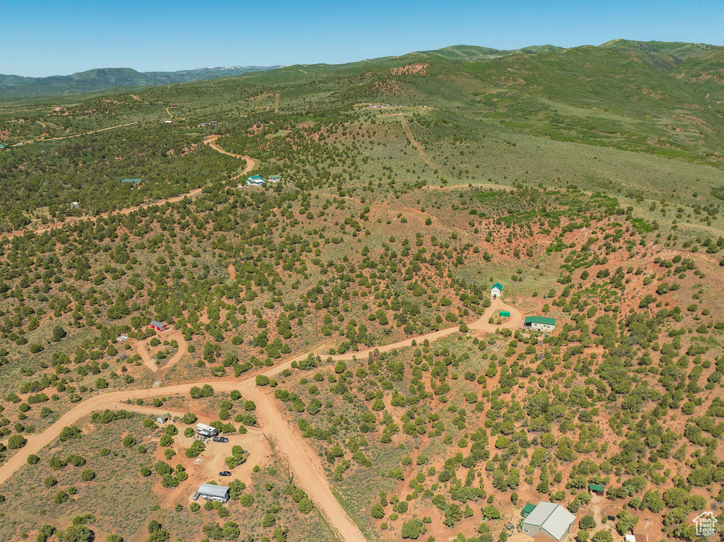 Birds eye view of property with a mountain view