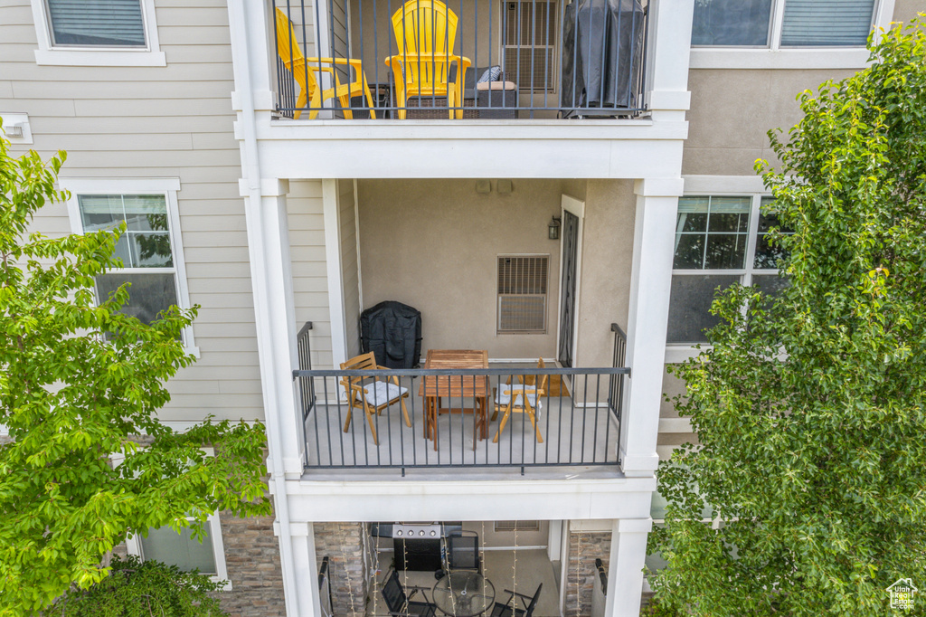 Exterior space with a balcony