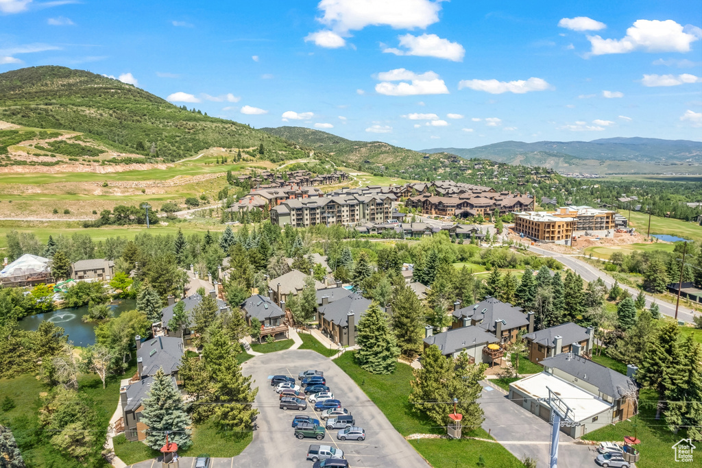 Aerial view featuring a mountain view