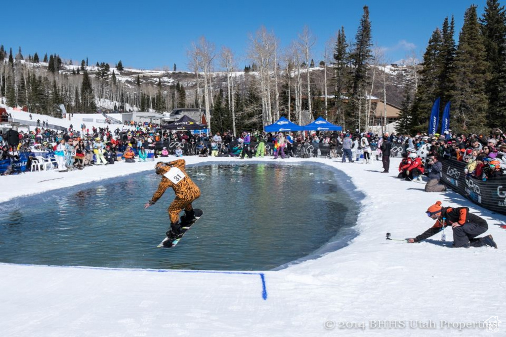 View of snow covered pool