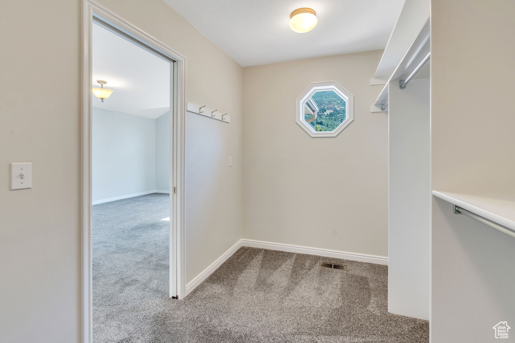 Spacious closet with carpet floors