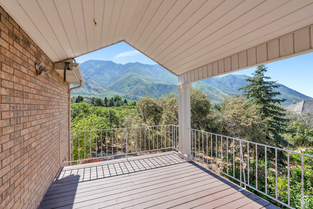 Wooden deck with a mountain view