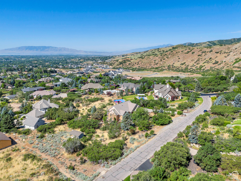 Aerial view featuring a mountain view