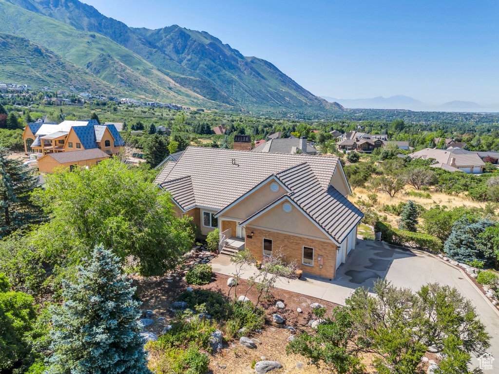 Aerial view featuring a mountain view