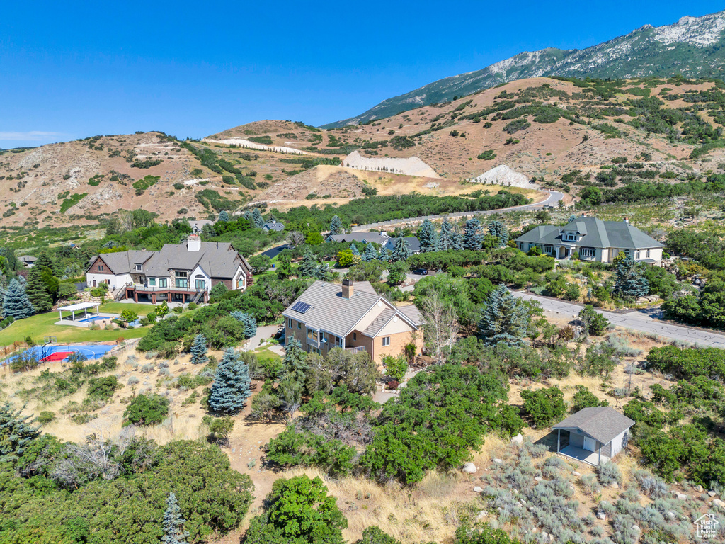 Drone / aerial view featuring a mountain view