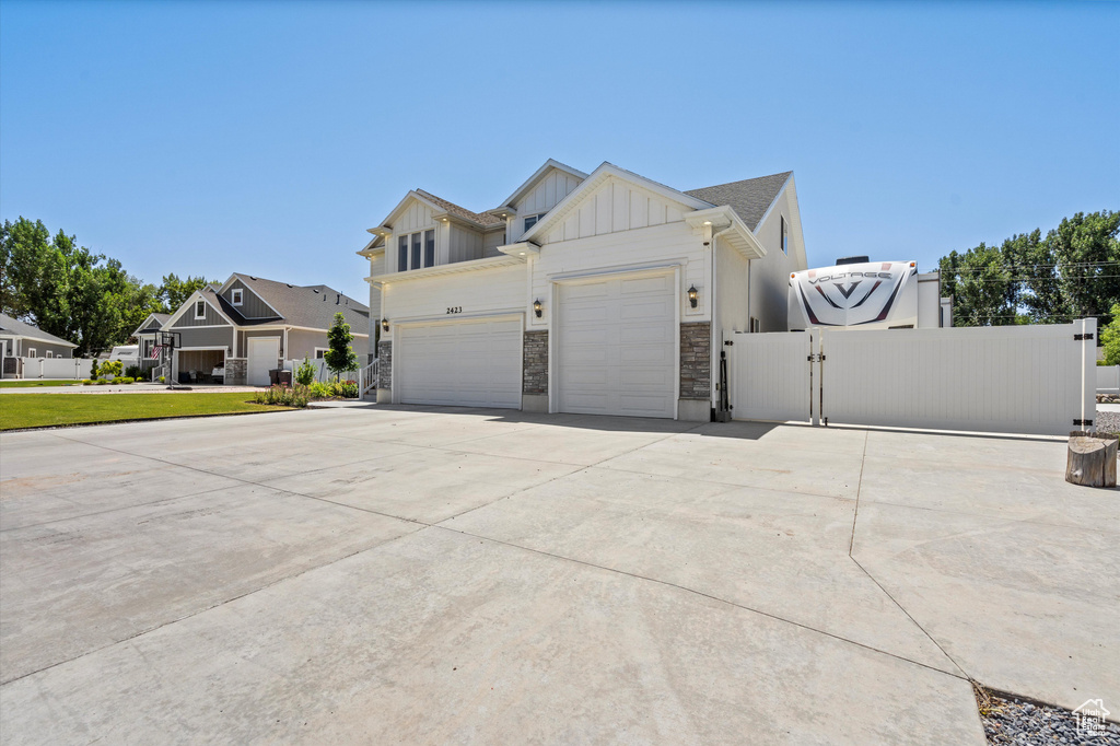 View of front of home with a garage