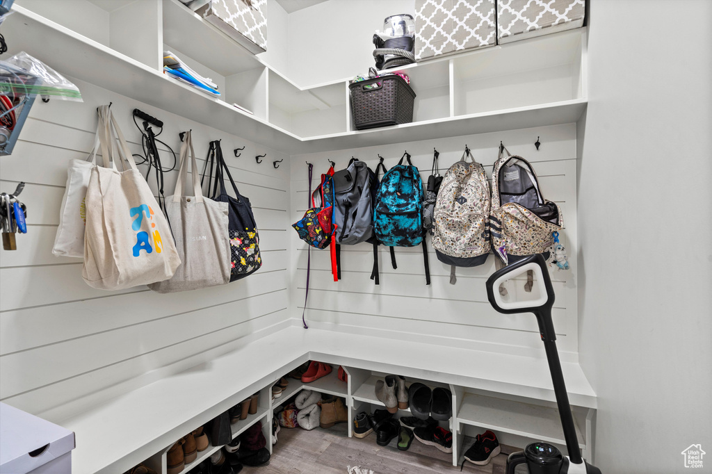 Mudroom featuring hardwood / wood-style floors