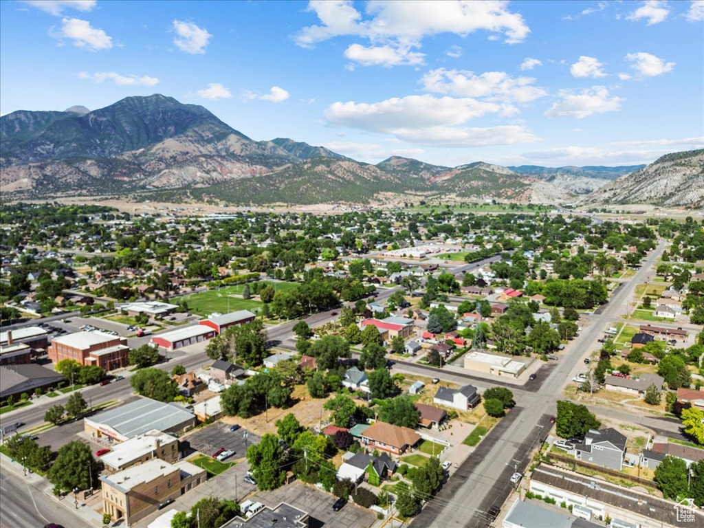 Aerial view featuring a mountain view