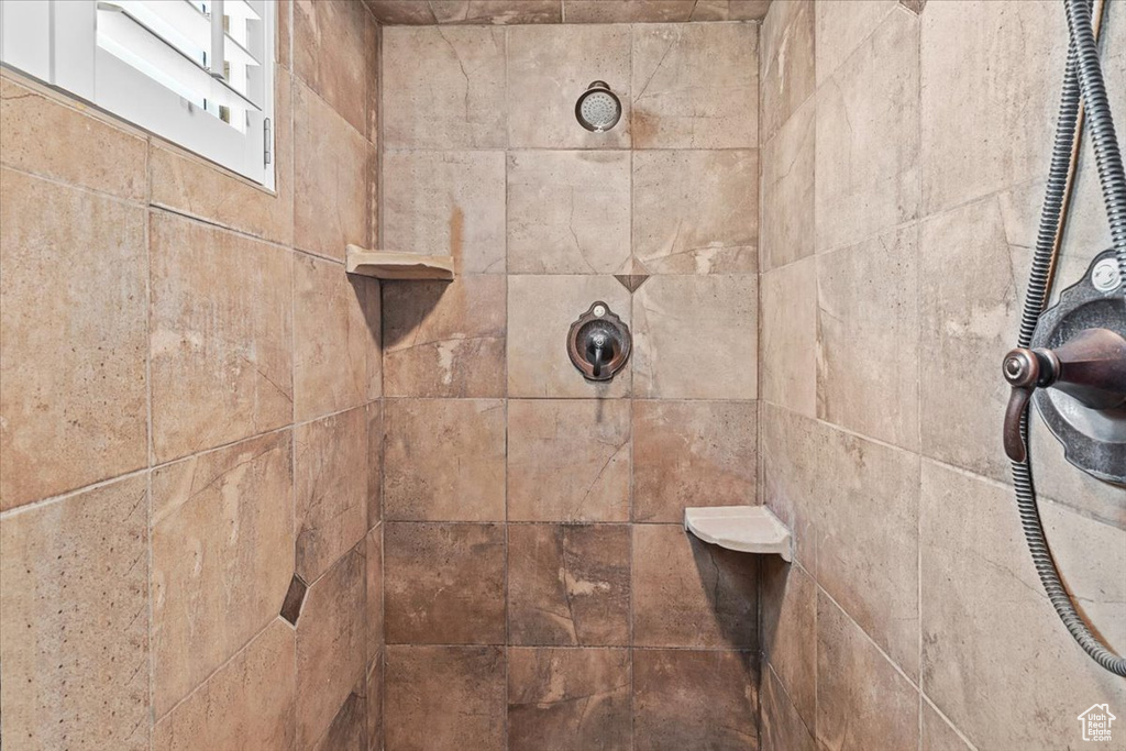 Interior details featuring a tile shower