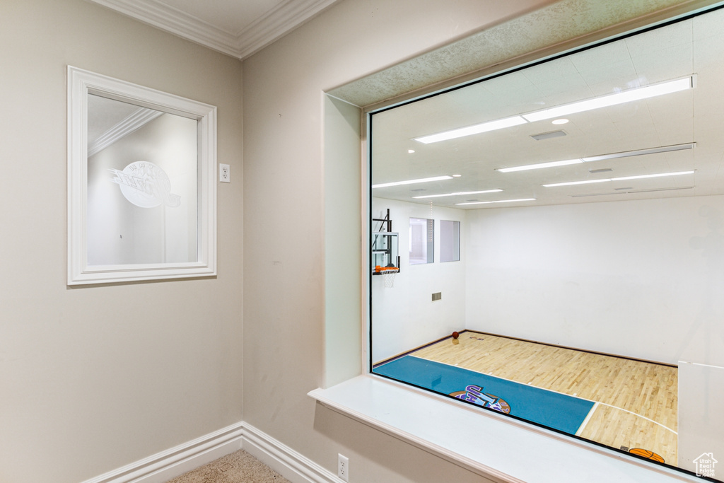 Hallway with crown molding