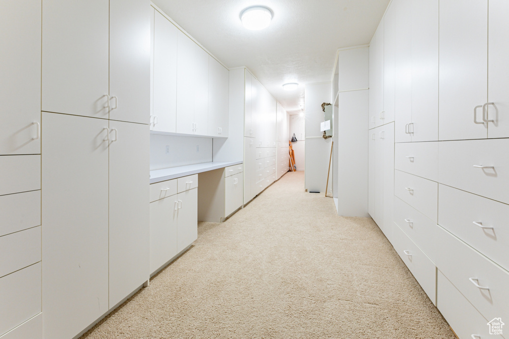 Interior space with light colored carpet