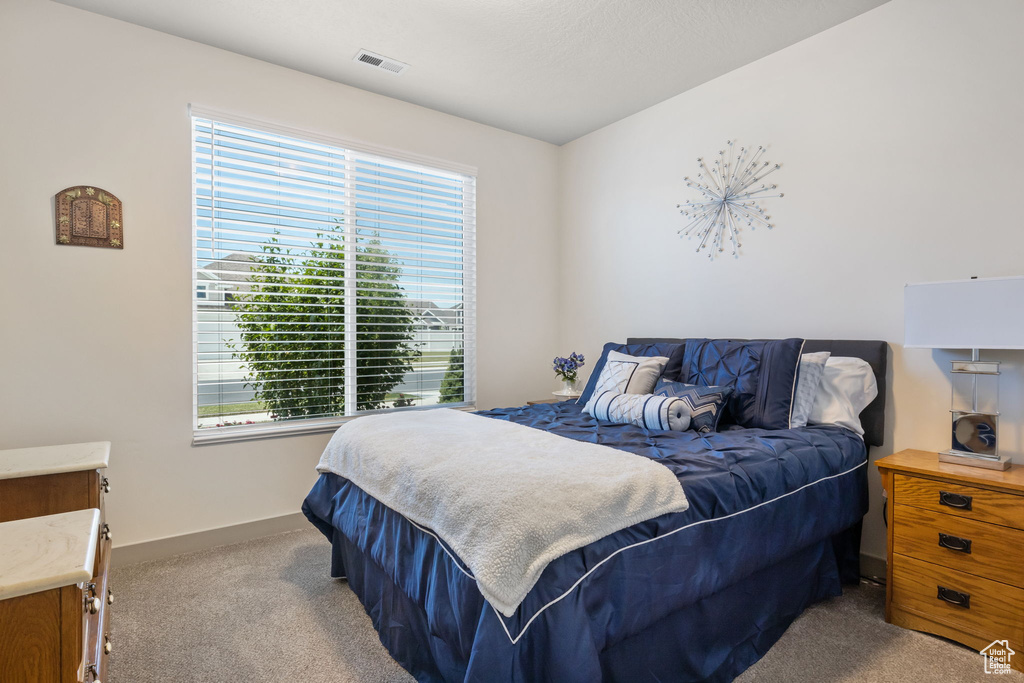 Bedroom featuring carpet and multiple windows