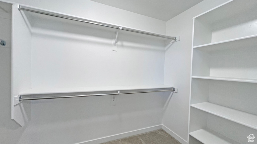 Spacious closet with carpet flooring