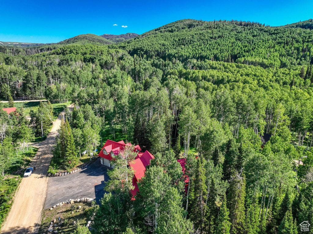 Drone / aerial view with a mountain view