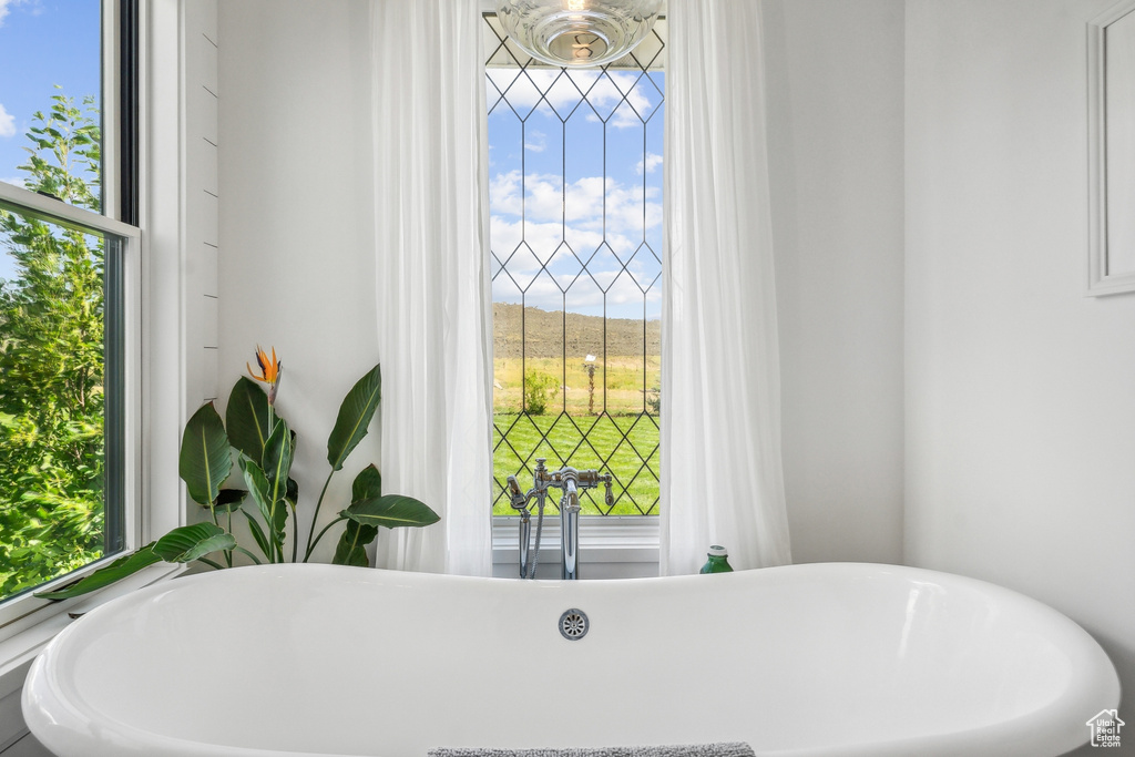 Bathroom featuring a wealth of natural light and a bath