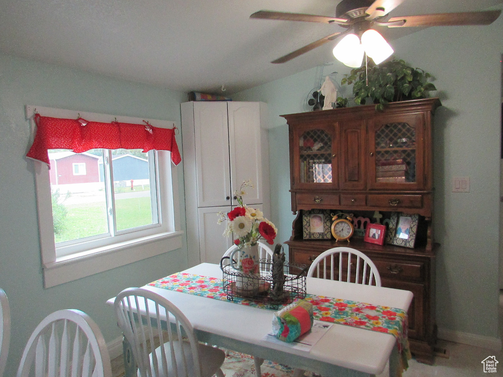 Dining area featuring ceiling fan