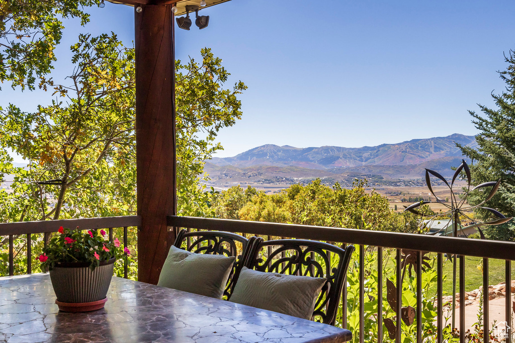 Wooden terrace with a mountain view