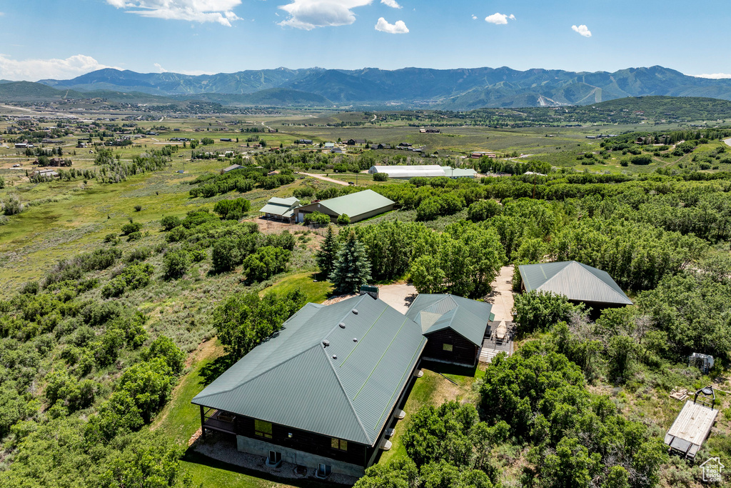 Aerial view featuring a mountain view