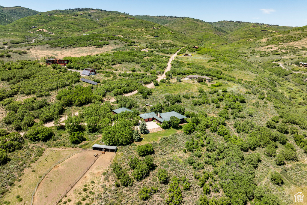 Birds eye view of property with a mountain view