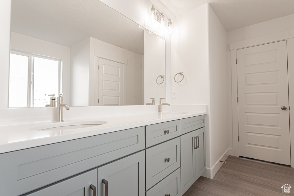 Bathroom with vanity and hardwood / wood-style floors