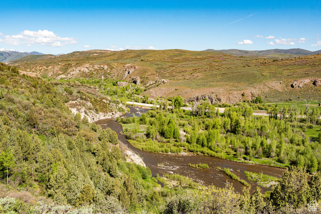 Birds eye view of property with a mountain view