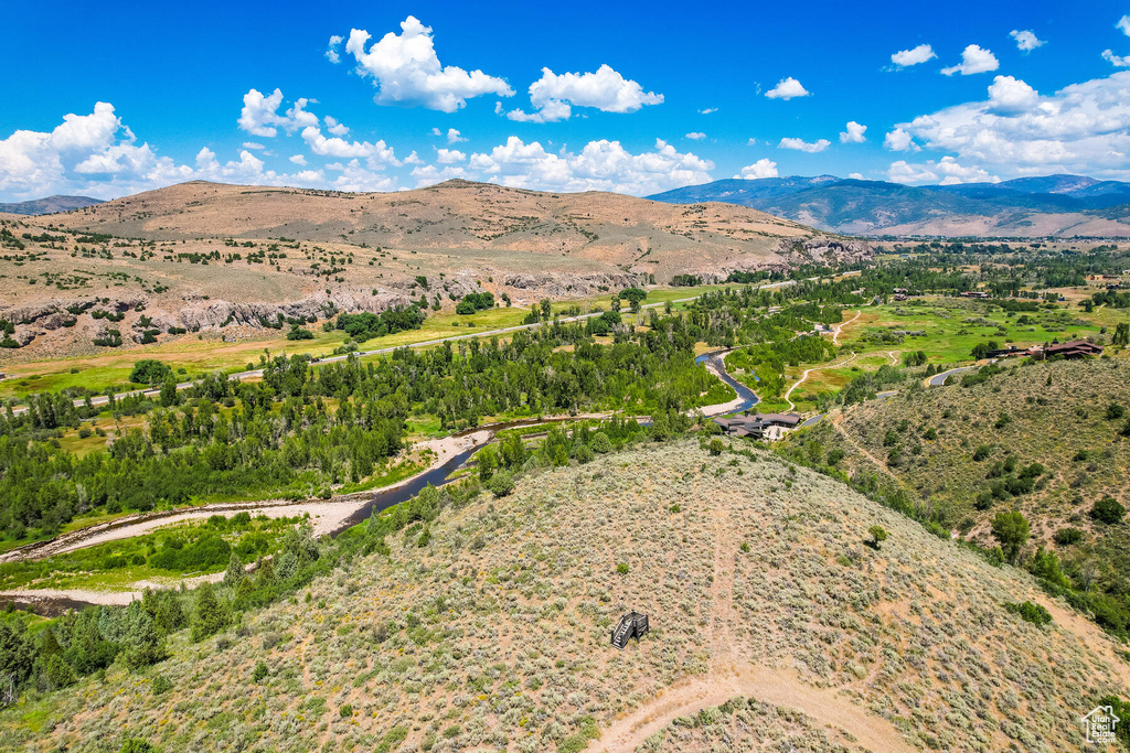 Drone / aerial view featuring a mountain view