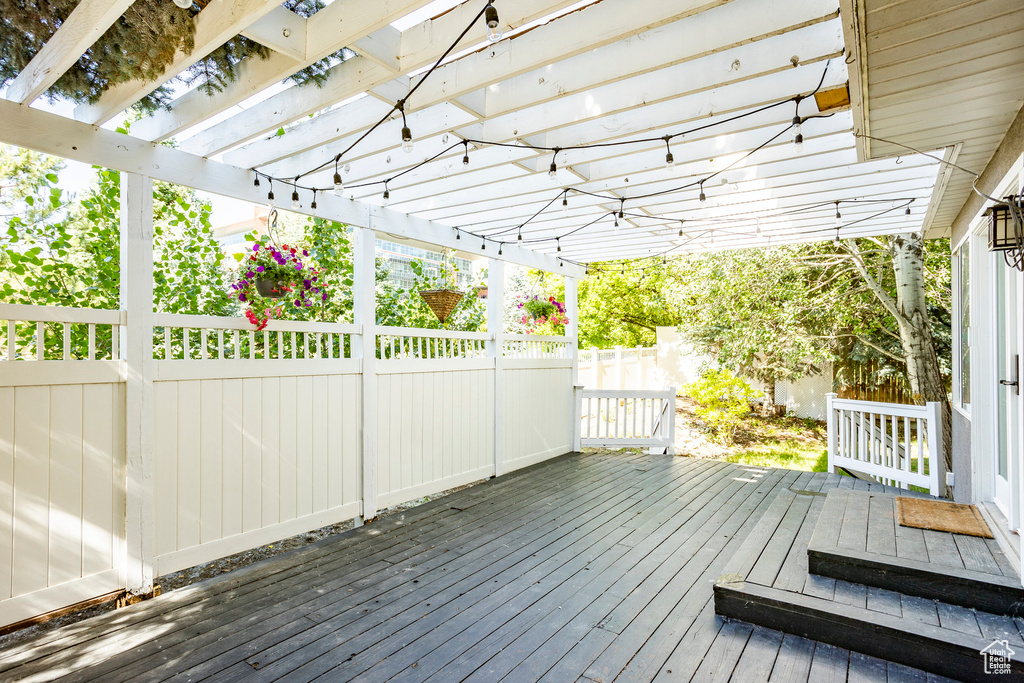 Wooden deck with a pergola