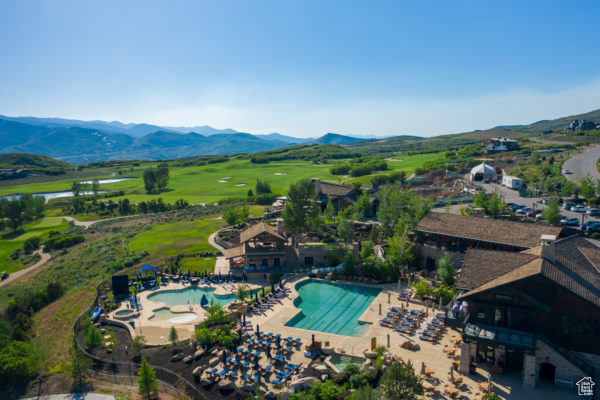 Drone / aerial view with a mountain view