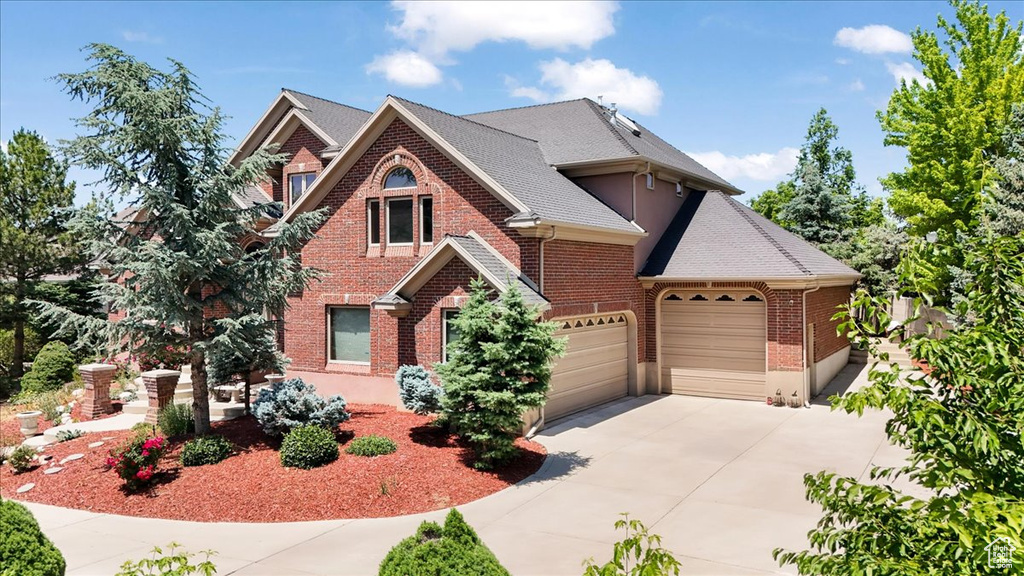 View of front of home with a garage