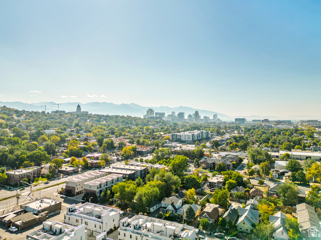 Aerial view featuring a mountain view