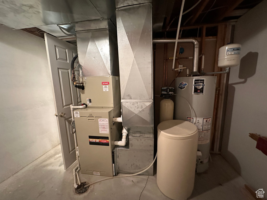 Utility room featuring water heater