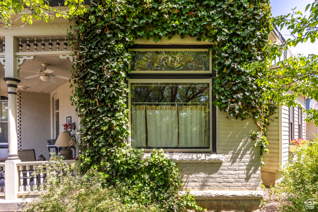 Exterior space featuring ceiling fan