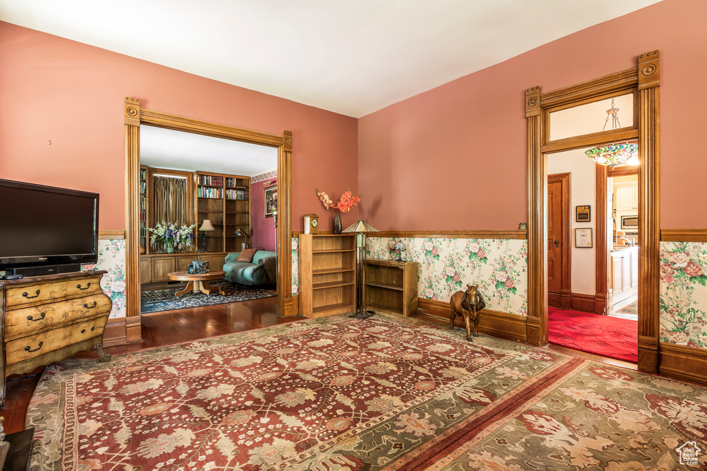 Living area with hardwood / wood-style flooring